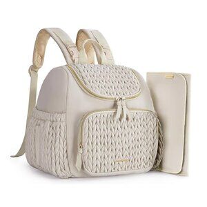 Stylish Quilted Compact Diaper Bag Backpack in Cream NWT